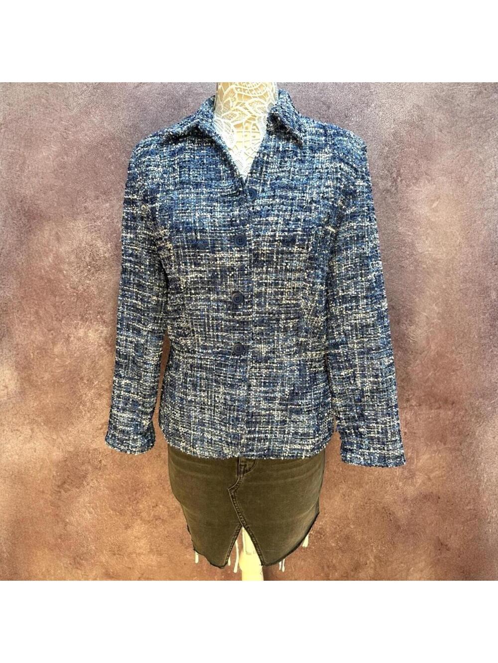 Coldwater Creek Blue Tweed Boucle Blazer